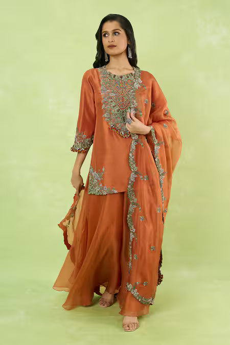 embroidered kurta sharara set