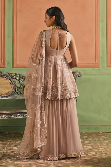 lashkaraa embroidered peplum kurta sharara set
