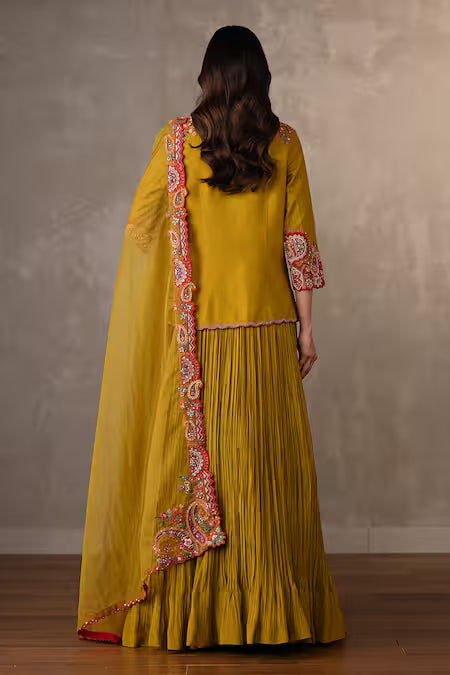 embroidered front open jacket lehenga set