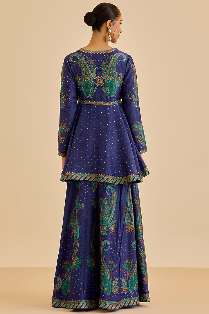 blue murshidabad silk paisley printed palazzo pant set