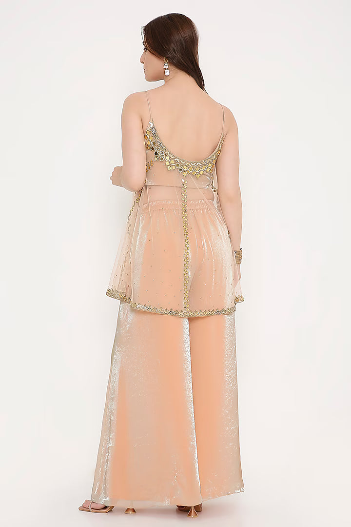 V bridals peach marble tissue net palazzo pant set