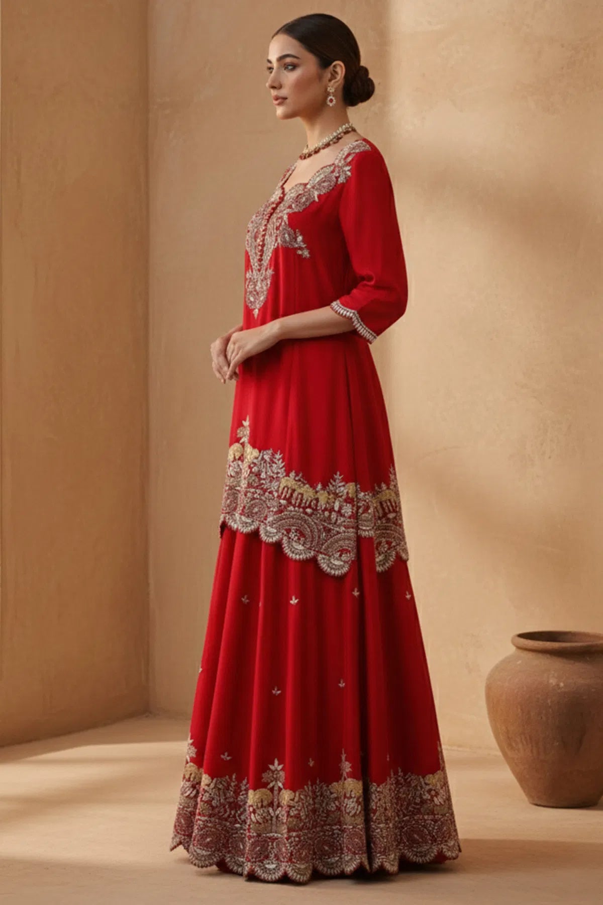 Dark Pink Zardosi Embroidered Silk Sharara Suit