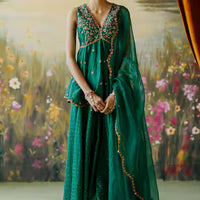 embroidered peplum kurta sharara set