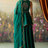 embroidered peplum kurta sharara set