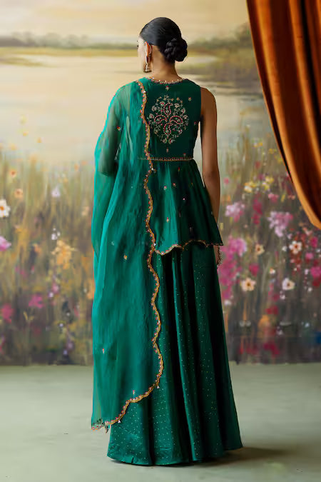 embroidered peplum kurta sharara set