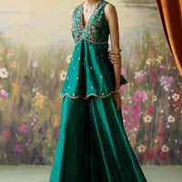 embroidered peplum kurta sharara set