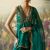embroidered peplum kurta sharara set