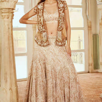 embroidered scallop jacket and lehenga set