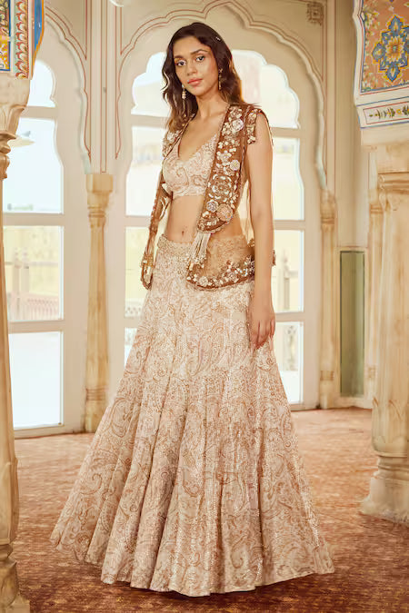 embroidered scallop jacket and lehenga set