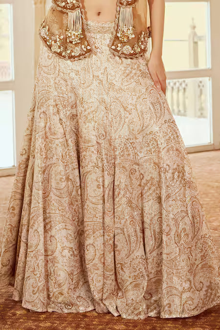 embroidered scallop jacket and lehenga set