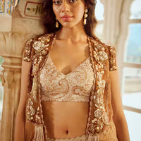 embroidered scallop jacket and lehenga set