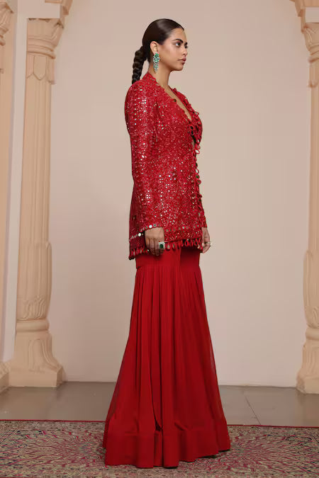 mirror work jacket and gharara set