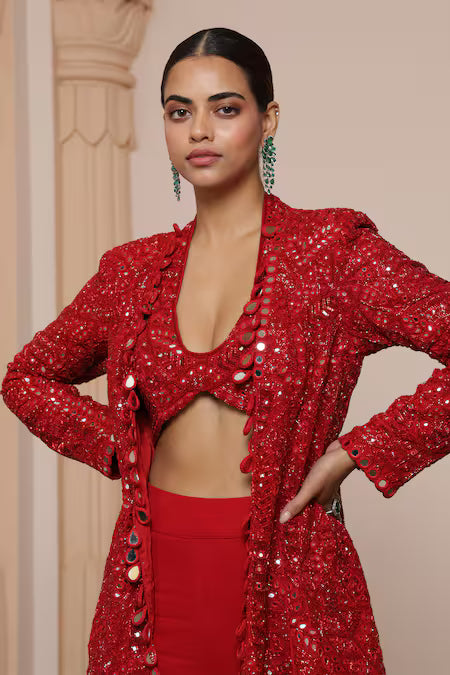 mirror work jacket and gharara set