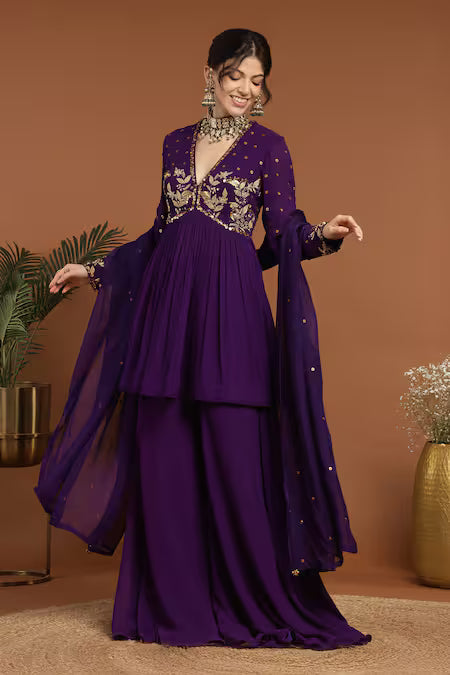 embroidered kurta sharara set
