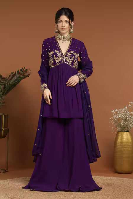 embroidered kurta sharara set