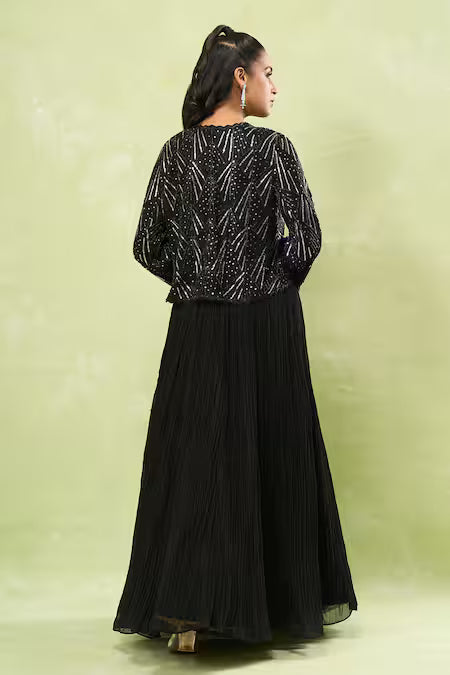 black sequin embroidered jacket lehenga set