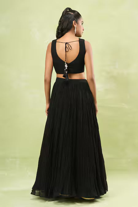 black sequin embroidered jacket lehenga set