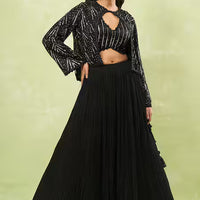 black sequin embroidered jacket lehenga set