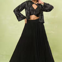 black sequin embroidered jacket lehenga set