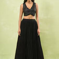black sequin embroidered jacket lehenga set