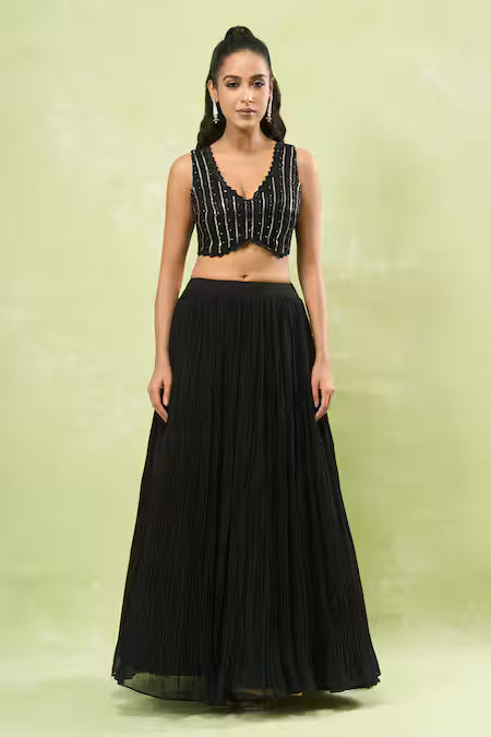 black sequin embroidered jacket lehenga set
