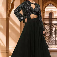 black sequin embroidered jacket lehenga set