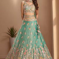 floral patchwork thread sequin zari lehenga set