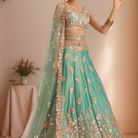 floral patchwork thread sequin zari lehenga set