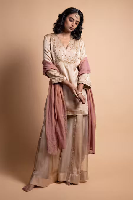 gold handcrafted sharara suit set