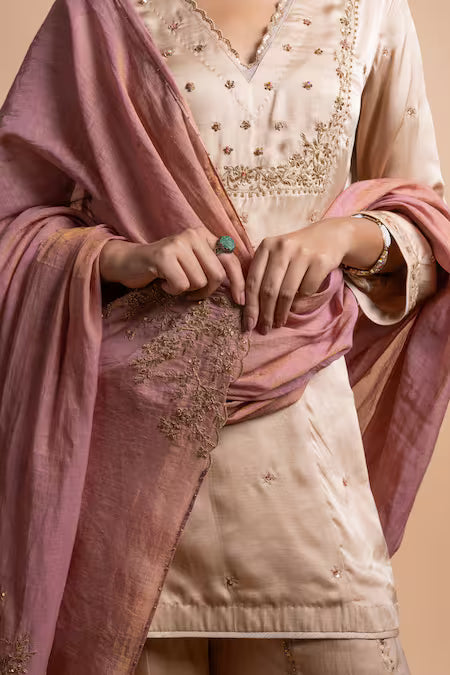 gold handcrafted sharara suit set