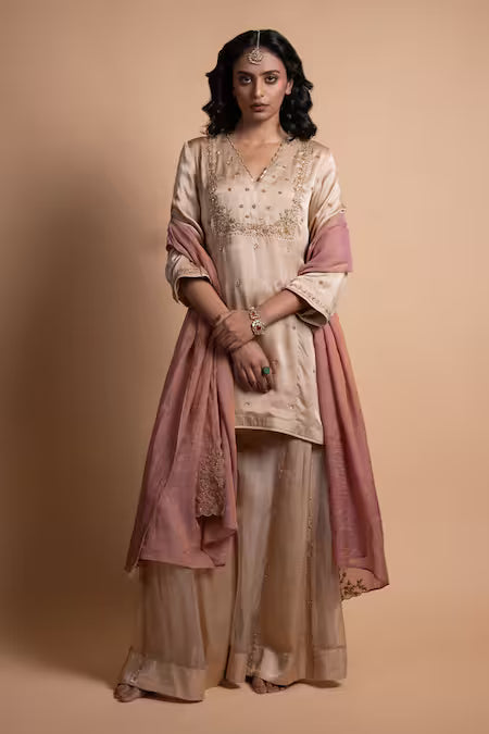 gold handcrafted sharara suit set