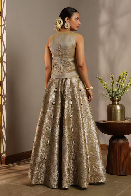 gold crush gota fusion lehenga set