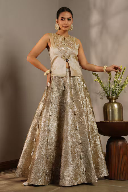 gold crush gota fusion lehenga set