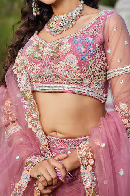 pink embroidered lehenga set