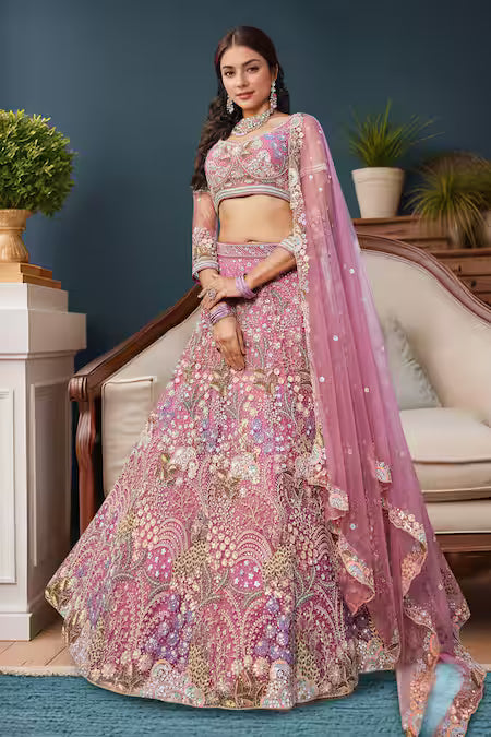 pink embroidered lehenga set