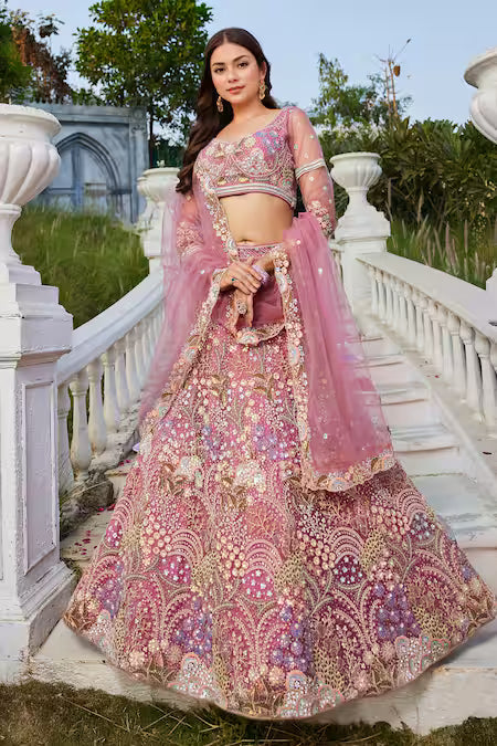 pink embroidered lehenga set