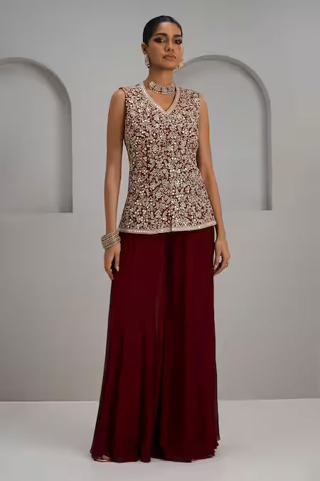 Embroidered jacket and sharara set
