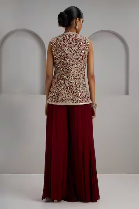 Embroidered jacket and sharara set