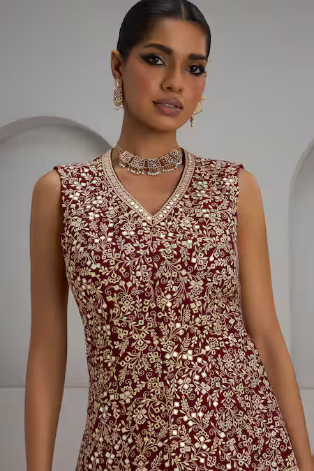 Embroidered jacket and sharara set