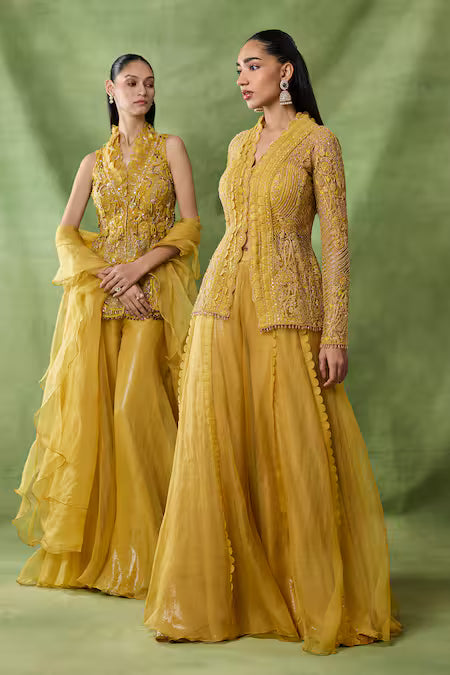 Embroidered Yellow Top & Sharara Set