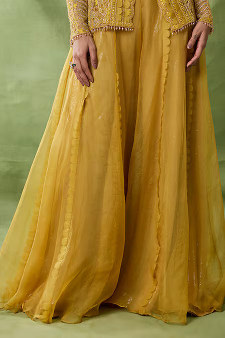Embroidered Yellow Top & Sharara Set