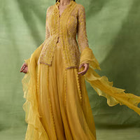 Embroidered Yellow Top & Sharara Set