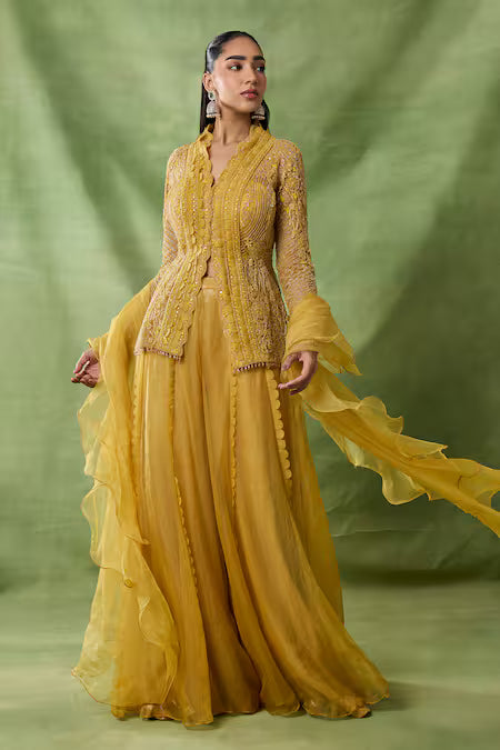 Embroidered Yellow Top & Sharara Set
