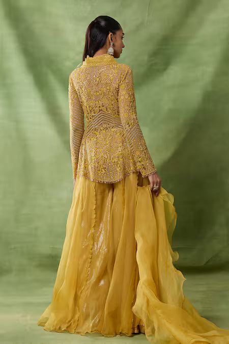 Embroidered Yellow Top & Sharara Set