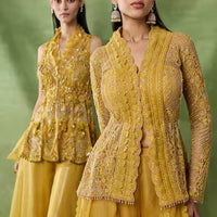 Embroidered Yellow Top & Sharara Set
