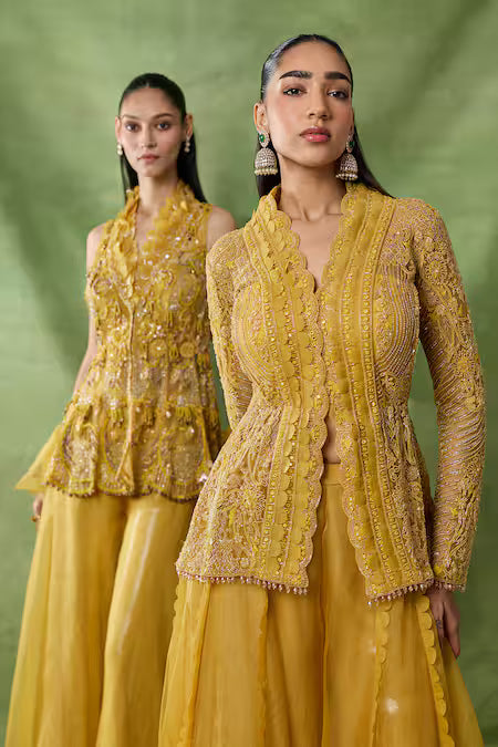 Embroidered Yellow Top & Sharara Set