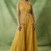 Embroidered Yellow Top & Sharara Set