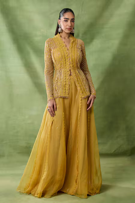 Embroidered Yellow Top & Sharara Set