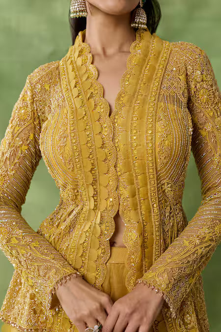 Embroidered Yellow Top & Sharara Set