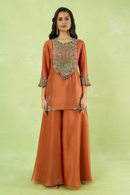 embroidered kurta sharara set